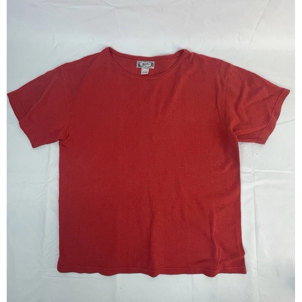 Yashi Red 100% Silk Short Sleeve Knit Top Women's M Crew Neck